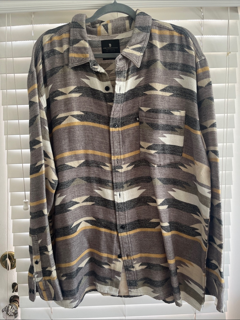 Junk Food Clothing Grey, Cream & Gold Aztec-Style Button Shirt
